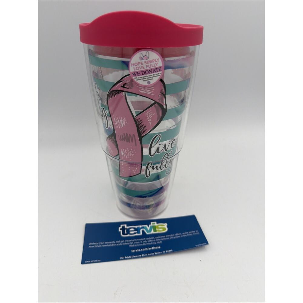 New Tervis 24oz Tumbler Simply Southern Breast Cancer Pink Ribbon Bottle USA